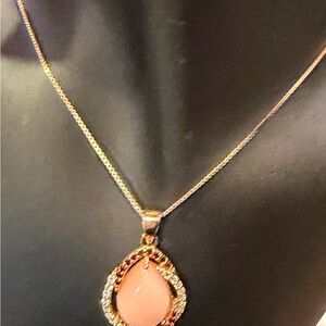 NOA 925 Sterling Silver Rose Quartz Teardrop Halo Necklace Gold Vermeil